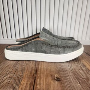 Sofft Somers Moc Croc Print Womens Sz 9.5M Green Suede Casual Slip On Mule Shoes
